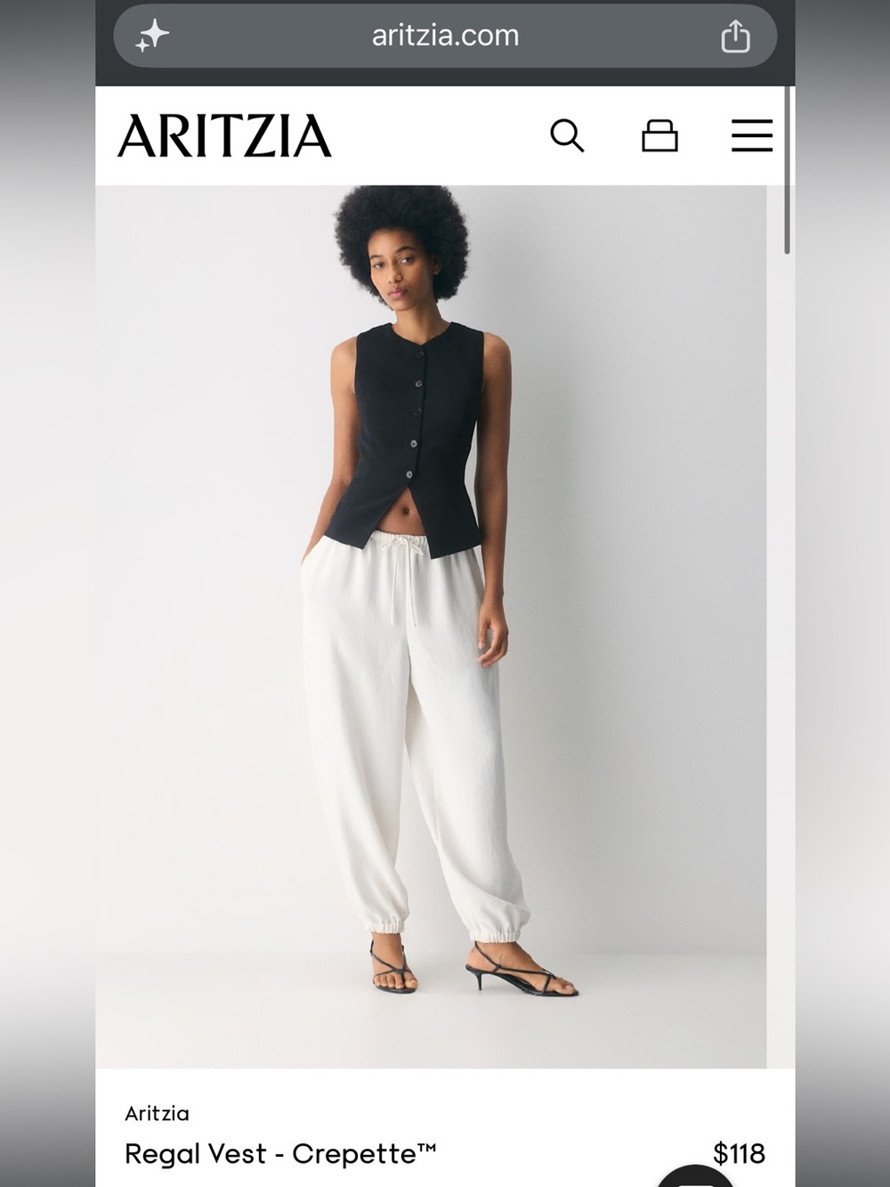 Aritzia Regal Vest Crepette in Black size 2 - Picture 3 of 6